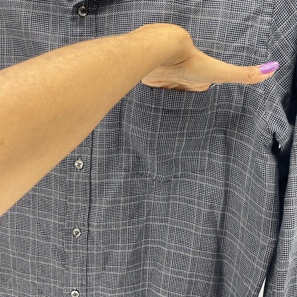 BUGATCHI classic fit side pocket mini plaid black blue button down wedding - Picture 4 of 9